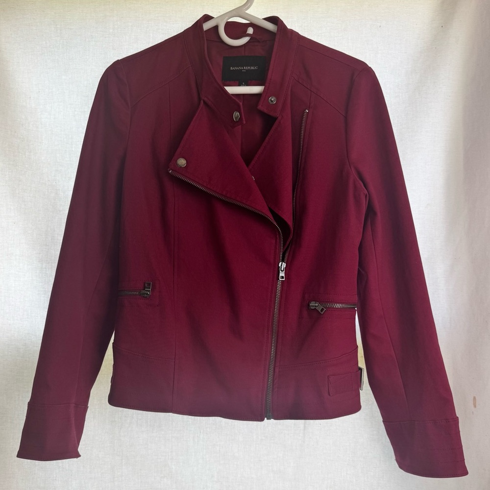 Banana Republic Burgundy Red Moto Jacket Cotton Size Small EUC